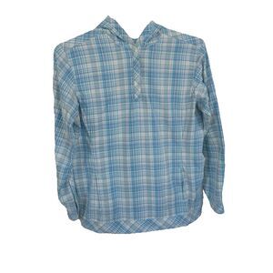 Women's Gander Mountain Guide Series Hooded Shirt Blue Plaid Hiking Outdoors M
